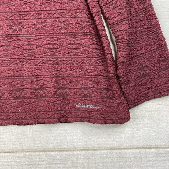 Eddie Bauer Sweater Women 2XL Red Burnout 1/4 Zip Up Fleece Mock Neck Classic - Picture 2 of 10